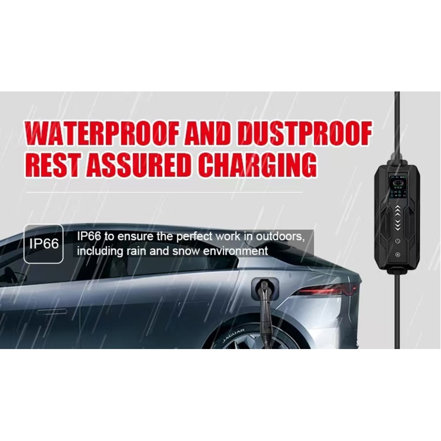 Immax - kelioninė EV įkrovimo stotelė elektromobiliams AC Type 2, 16 A/380 V, 11 kW + 230 V kištukas, 5 m, Wi-Fi (Tuya)