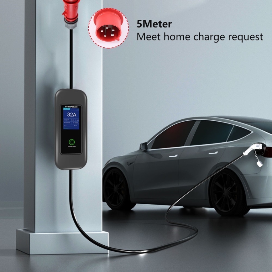 Immax - Kelioninė elektromobilių įkrovimo stotelė elektromobiliams AC Type 2 32A/380V 22kW + kištukas 230V 5m Wi-Fi Tuya