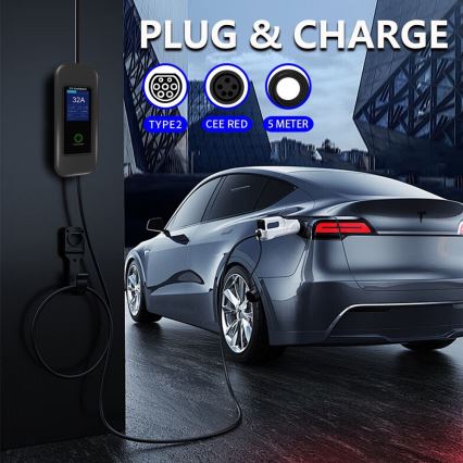 Immax - Kelioninė elektromobilių įkrovimo stotelė elektromobiliams AC Type 2 32A/380V 22kW + kištukas 230V 5m Wi-Fi Tuya