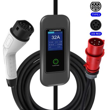 Immax - Kelioninė elektromobilių įkrovimo stotelė elektromobiliams AC Type 2 32A/380V 22kW + kištukas 230V 5m Wi-Fi Tuya