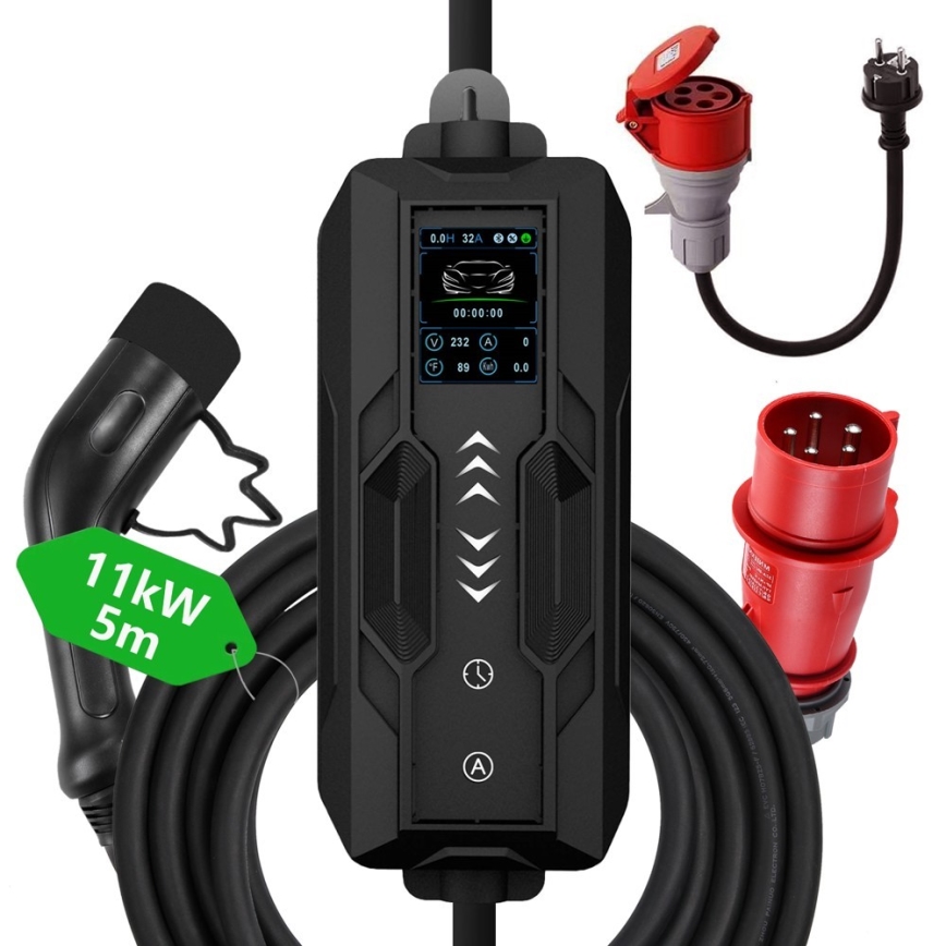 Immax - EV kelioninio įkrovimo stotelė elektromobiliams AC Type 2 16A/380V 11kW + kištukas 230V, 3,7kW 5m + dėklas