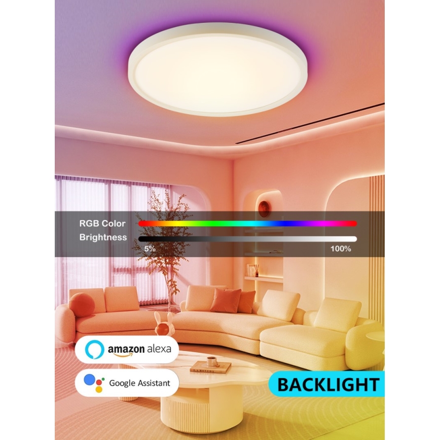 Immax NEO 07169-W60 - LED RGB+CCT Pritemdomas lubinis šviestuvas NEO LITE TUDO 65W/230V 2700-6500K Wi-Fi Tuya + nuotolinio valdymo pultas balta