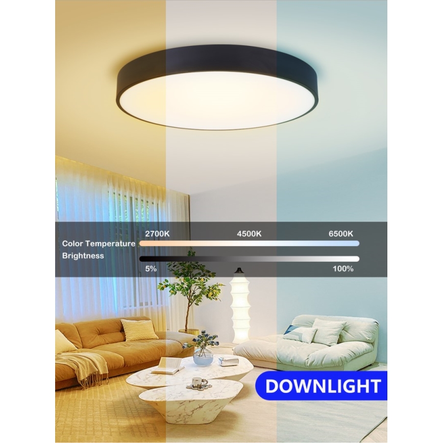 Immax NEO 07202L - LED Pritemdomas lubinis šviestuvas RONDATE LED/53W/230V juoda Tuya + nuotolinio valdymo pultas