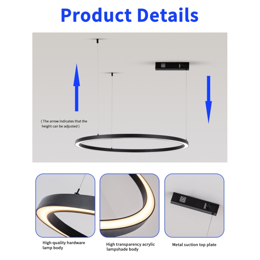 Immax NEO 07215L - LED Pritemdomas pakabinamas sietynas FINO LED/60W/230V 80 cm juoda Tuya + nuotolinio valdymo pultas