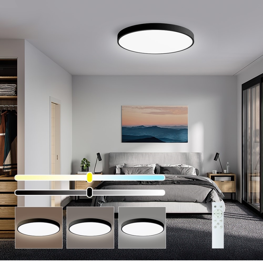 Immax NEO 07249L - LED Pritemdomas lubinis šviestuvas NEO LITE SEMPLICI LED/48W/230V 3000-6000K Wi-Fi Tuya juoda + nuotolinio valdymo pultas