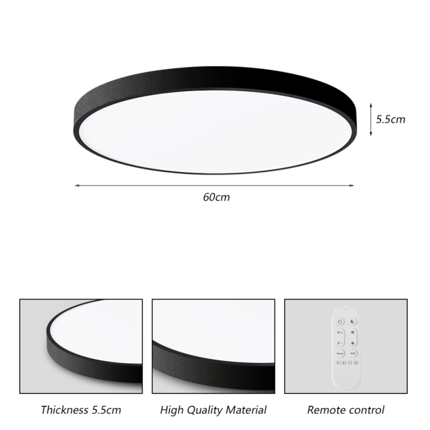 Immax NEO 07250L - LED Pritemdomas lubinis šviestuvas NEO LITE SEMPLICI LED/60W/230V 3000-6000K Wi-Fi Tuya juoda + nuotolinio valdymo pultas
