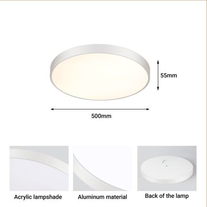 Immax NEO 07252L - LED Pritemdomas lubinis šviestuvas NEO LITE SEMPLICI LED/48W/230V 3000-6000K Wi-Fi Tuya balta + nuotolinio valdymo pultas