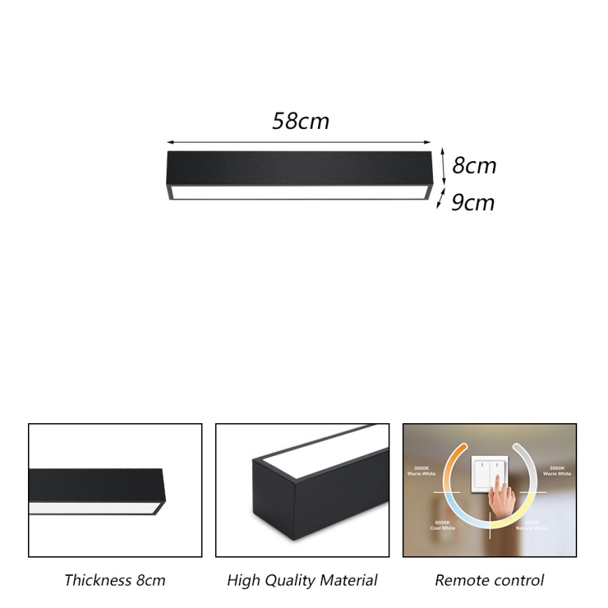 Immax NEO 07254L - LED Pritemdomas lubinis šviestuvas NEO LITE LUNGO LED/20W/230V 3000-6000K Wi-Fi Tuya juoda + nuotolinio valdymo pultas