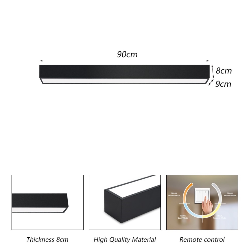 Immax NEO 07255L - LED Pritemdomas lubinis šviestuvas NEO LITE LUNGO LED/20W/230V 3000-6000K Wi-Fi Tuya juoda + nuotolinio valdymo pultas