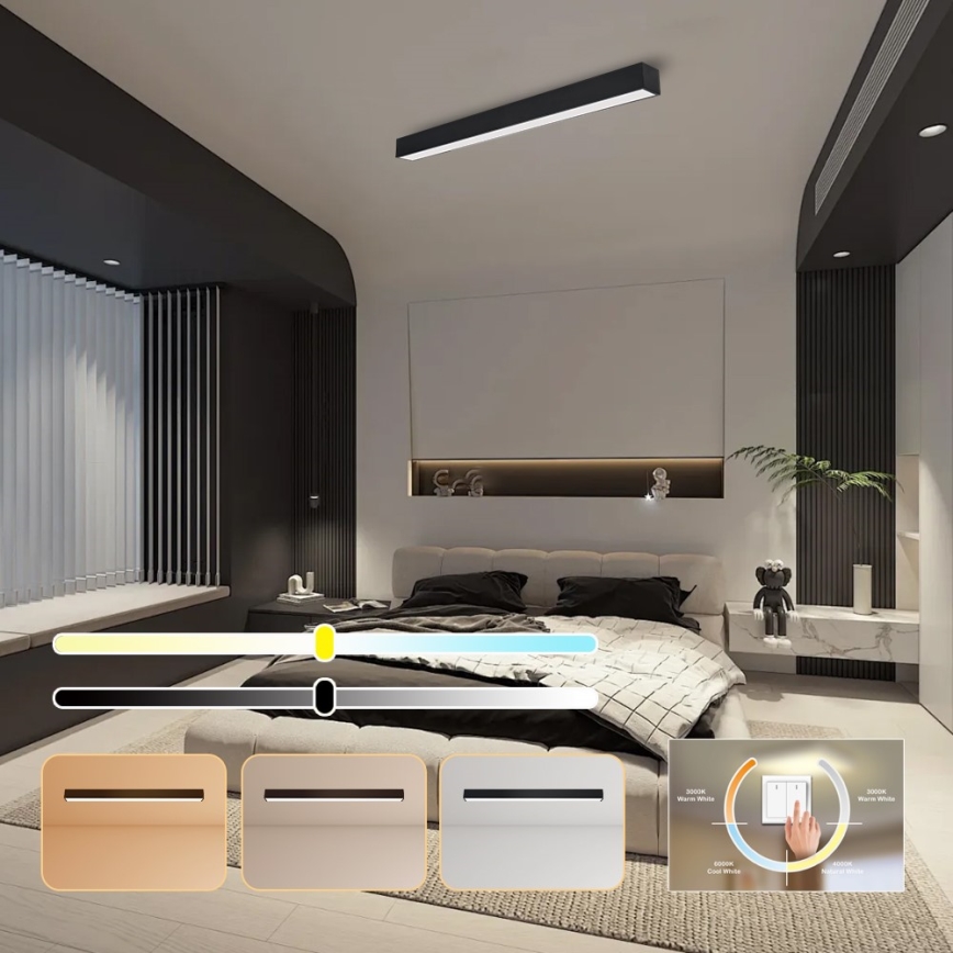 Immax NEO 07256L - LED Pritemdomas lubinis šviestuvas NEO LITE LUNGO LED/38W/230V 3000-6000K Wi-Fi Tuya juoda + nuotolinio valdymo pultas