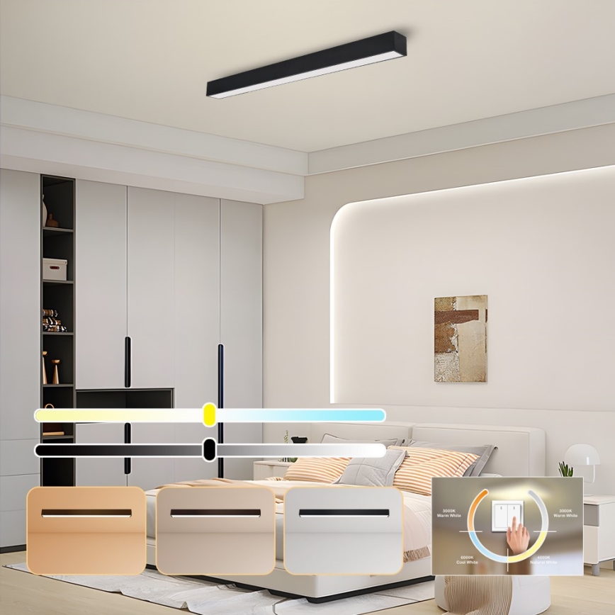 Immax NEO 07256L - LED Pritemdomas lubinis šviestuvas NEO LITE LUNGO LED/38W/230V 3000-6000K Wi-Fi Tuya juoda + nuotolinio valdymo pultas