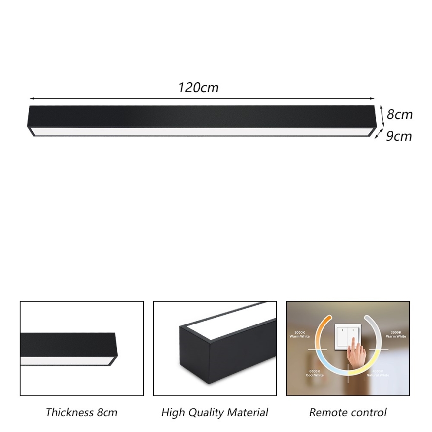 Immax NEO 07256L - LED Pritemdomas lubinis šviestuvas NEO LITE LUNGO LED/38W/230V 3000-6000K Wi-Fi Tuya juoda + nuotolinio valdymo pultas