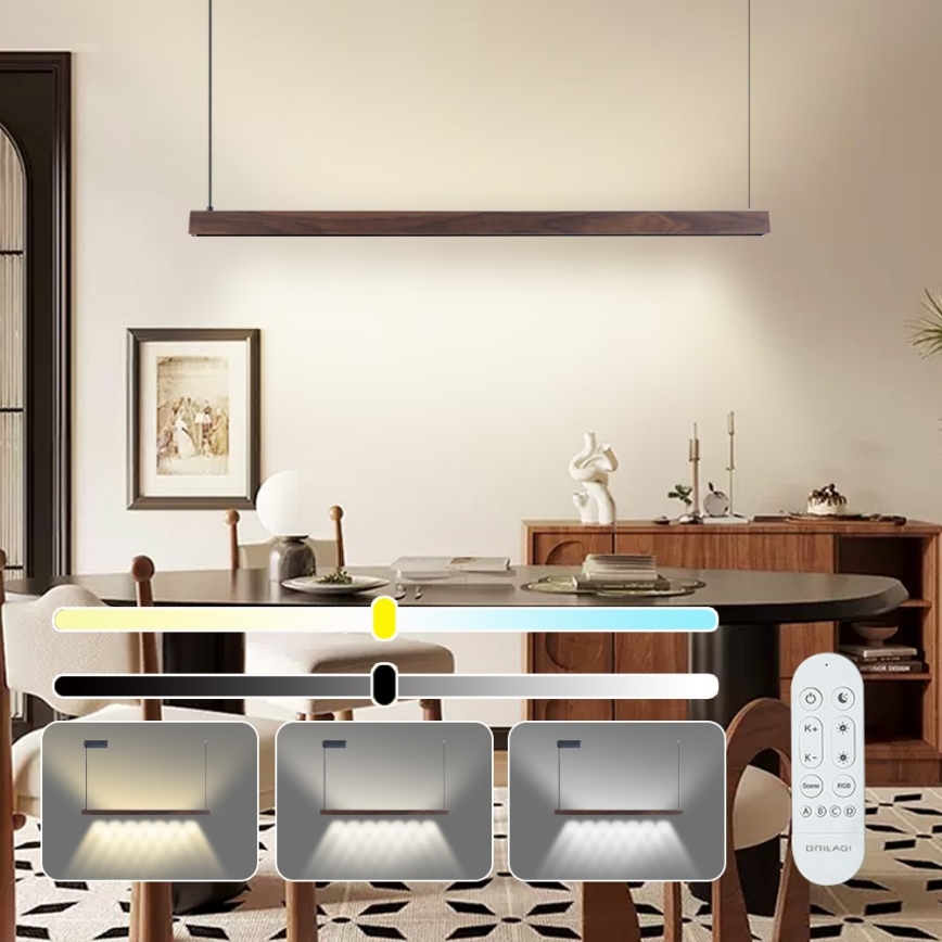 Immax NEO 07300L - dimeriuojamas LED pakabinamas šviestuvas ant kabelio MADEIRA LED/26W/230V Wi-Fi Tuya 122 cm riešutas + nuotolinis valdymas