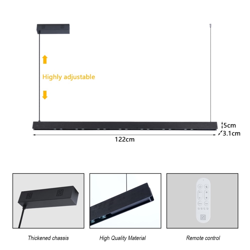 Immax NEO 07300L - dimeriuojamas LED pakabinamas šviestuvas ant kabelio MADEIRA LED/26W/230V Wi-Fi Tuya 122 cm riešutas + nuotolinis valdymas