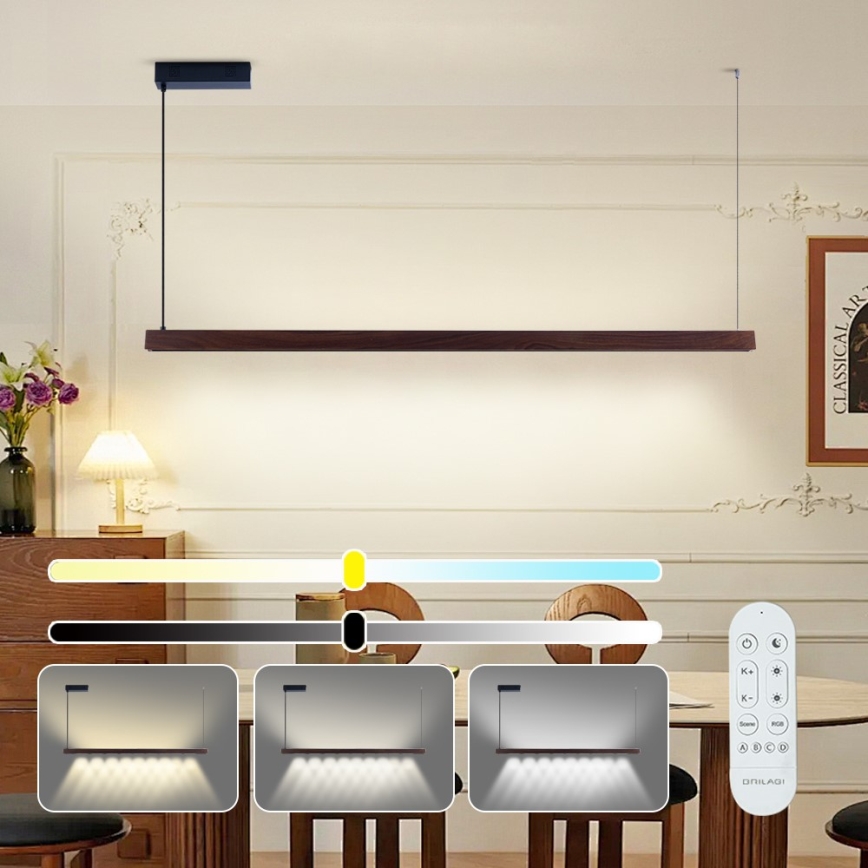 Immax NEO 07301L - dimeriuojamas LED pakabinamas šviestuvas ant laido MADEIRA LED/33W/230V Wi-Fi Tuya 152 cm riešutas + nuotolinio valdymo pultas