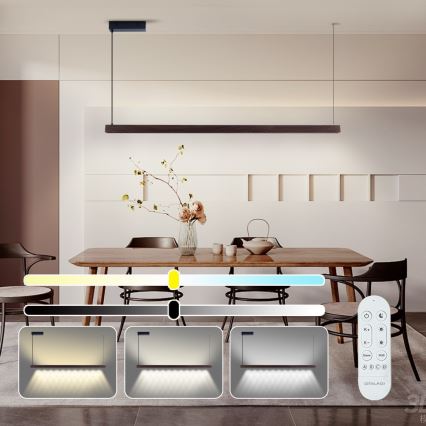 Immax NEO 07302L - dimeriuojamas LED pakabinamas šviestuvas ant laido MADEIRA LED/44W/230V Wi‑Fi Tuya 202 cm, riešutmedžio + nuotolinis valdymas