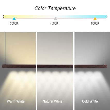 Immax NEO 07302L - dimeriuojamas LED pakabinamas šviestuvas ant laido MADEIRA LED/44W/230V Wi‑Fi Tuya 202 cm, riešutmedžio + nuotolinis valdymas