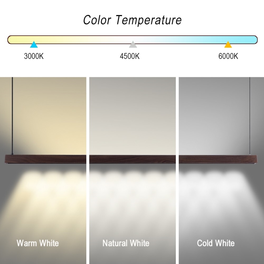 Immax NEO 07302L - dimeriuojamas LED pakabinamas šviestuvas ant laido MADEIRA LED/44W/230V Wi‑Fi Tuya 202 cm, riešutmedžio + nuotolinis valdymas