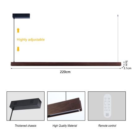 Immax NEO 07302L - dimeriuojamas LED pakabinamas šviestuvas ant laido MADEIRA LED/44W/230V Wi‑Fi Tuya 202 cm, riešutmedžio + nuotolinis valdymas