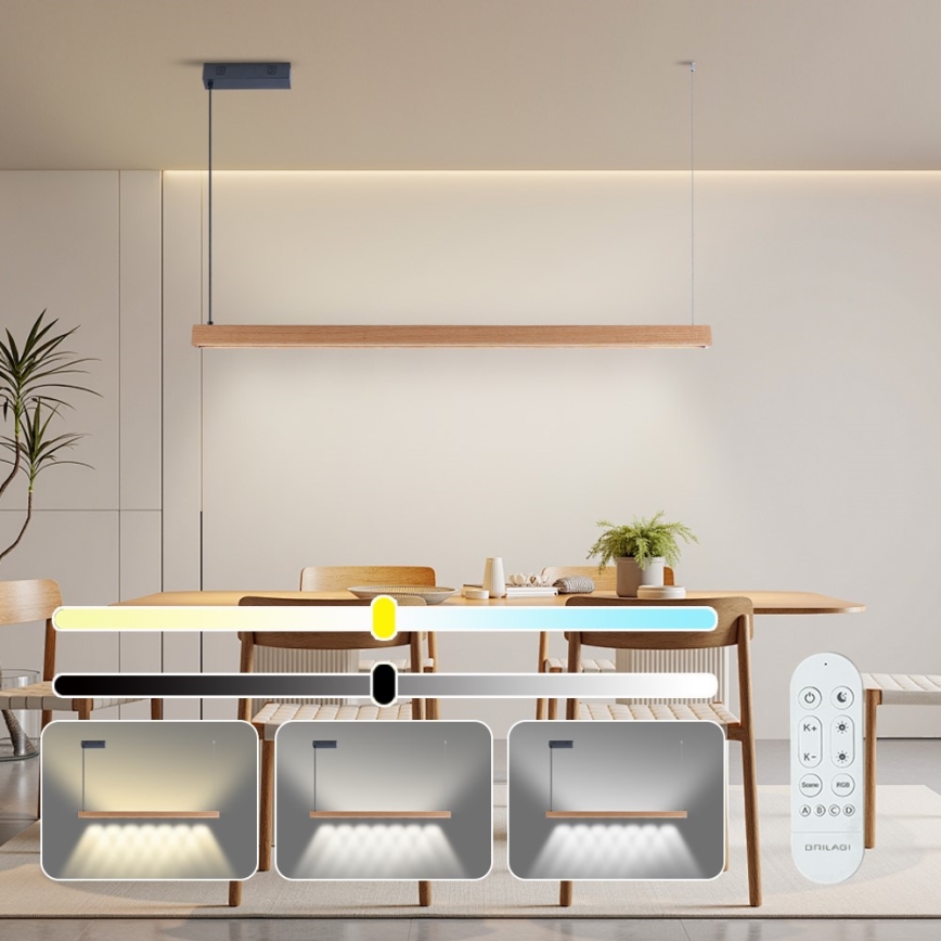 Immax NEO 07303L - reguliuojamas LED pakabinamas šviestuvas ant kabelio MADEIRA LED/26W/230V Wi‑Fi Tuya 122 cm ąžuolas + nuotolinis valdymas