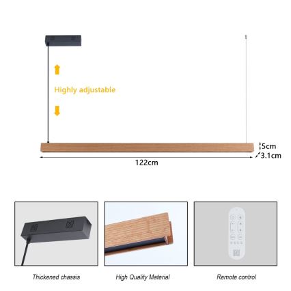 Immax NEO 07303L - reguliuojamas LED pakabinamas šviestuvas ant kabelio MADEIRA LED/26W/230V Wi‑Fi Tuya 122 cm ąžuolas + nuotolinis valdymas