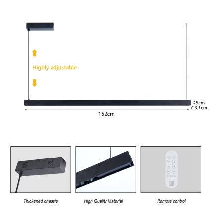 Immax NEO 07307L - reguliuojama LED liustra ant laido MADEIRA LED/33W/230V Wi-Fi Tuya 152 cm, juoda + su nuotoliniu pulteliu