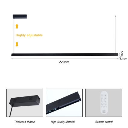 Immax NEO 07308L - reguliuojamas LED pakabinamas šviestuvas ant laido MADEIRA LED/44W/230V Wi-Fi Tuya 202 cm juodas + su nuotoliniu pultu