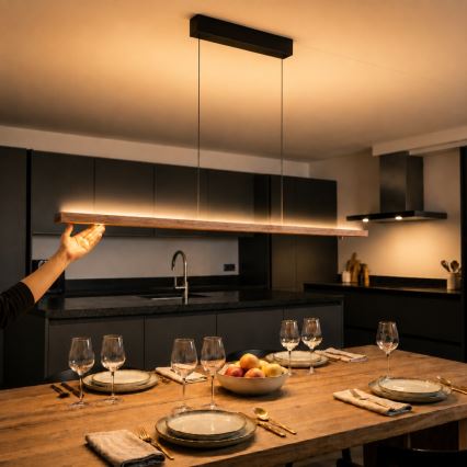 Immax NEO 07309L - dimuojamas LED pakabinamas šviestuvas ant troselio su jutikliu MADEIRA LED/37W/230V 157 cm riešutmedžio apdaila