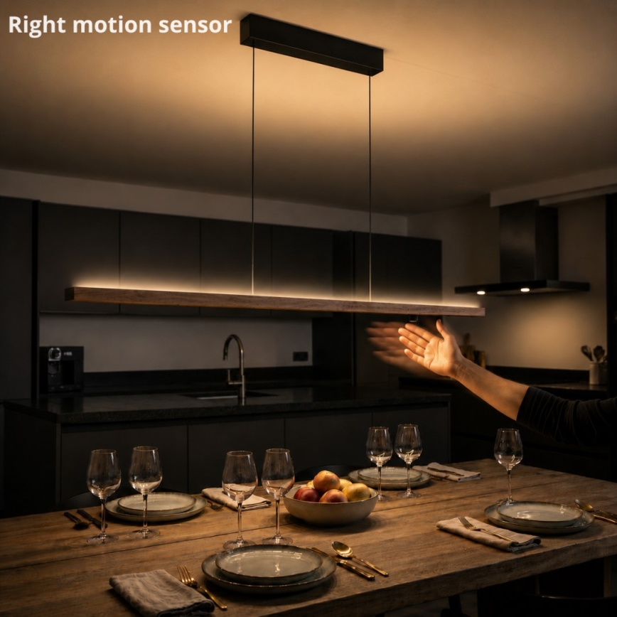 Immax NEO 07309L - dimuojamas LED pakabinamas šviestuvas ant troselio su jutikliu MADEIRA LED/37W/230V 157 cm riešutmedžio apdaila