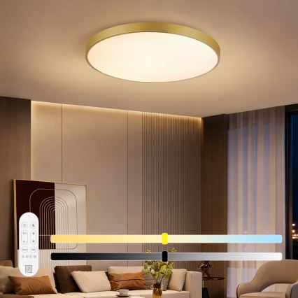 Immax NEO 07311L - LED dimeriuojamas lubinis šviestuvas SEMPLICI LED/96W/230V Ø 80 cm Wi‑Fi Tuya, auksinės spalvos + nuotolinis valdymas