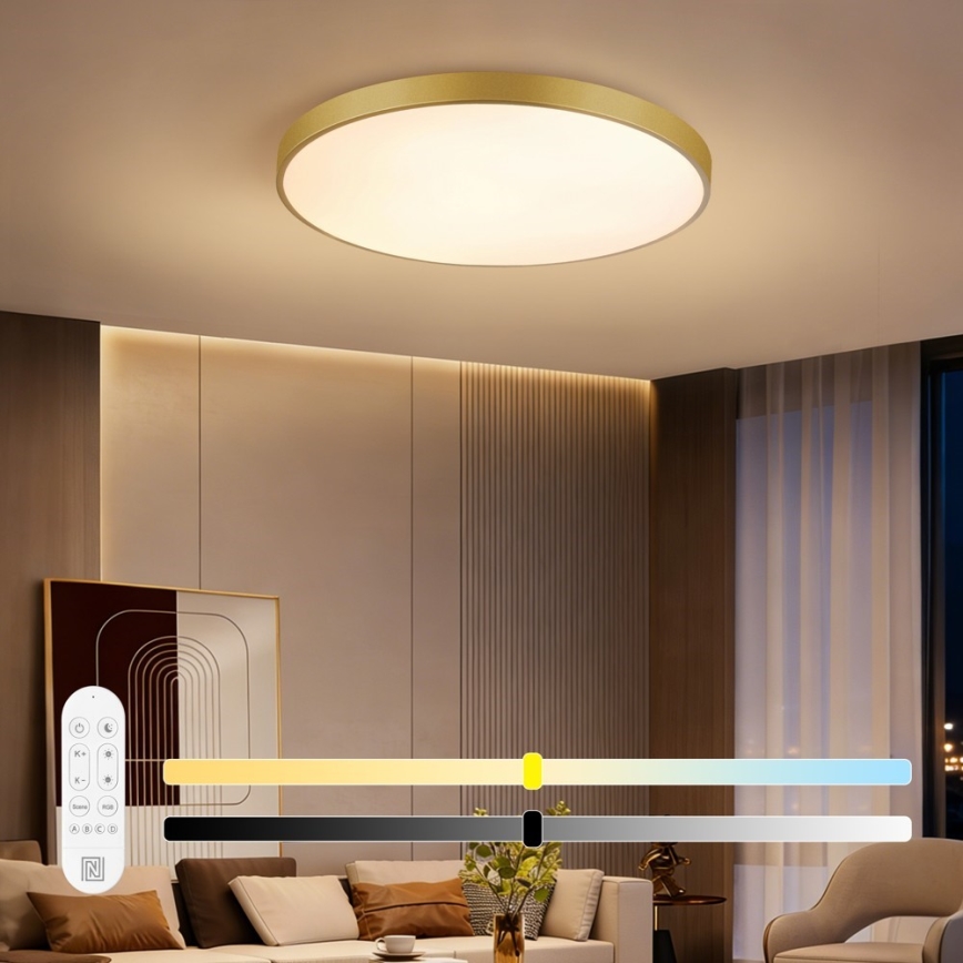 Immax NEO 07311L - LED dimeriuojamas lubinis šviestuvas SEMPLICI LED/96W/230V Ø 80 cm Wi‑Fi Tuya, auksinės spalvos + nuotolinis valdymas
