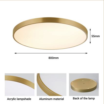 Immax NEO 07311L - LED dimeriuojamas lubinis šviestuvas SEMPLICI LED/96W/230V Ø 80 cm Wi‑Fi Tuya, auksinės spalvos + nuotolinis valdymas