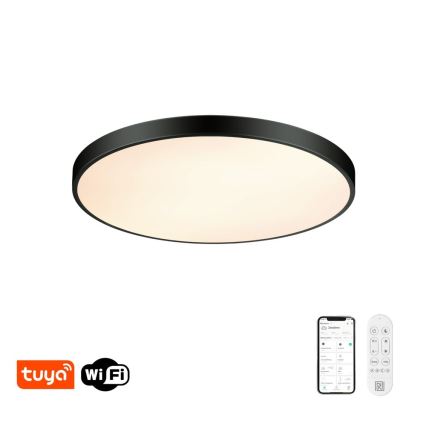 Immax NEO 07313L - Dimeriuojamas LED lubų šviestuvas SEMPLICI LED/96W/230V, skersmuo 80 cm, Wi‑Fi Tuya, juodas + su nuotoliniu pulteliu