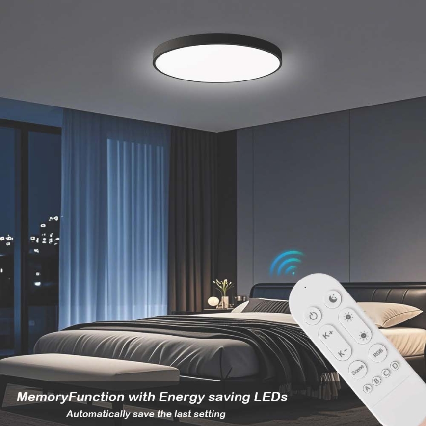 Immax NEO 07313L - Dimeriuojamas LED lubų šviestuvas SEMPLICI LED/96W/230V, skersmuo 80 cm, Wi‑Fi Tuya, juodas + su nuotoliniu pulteliu