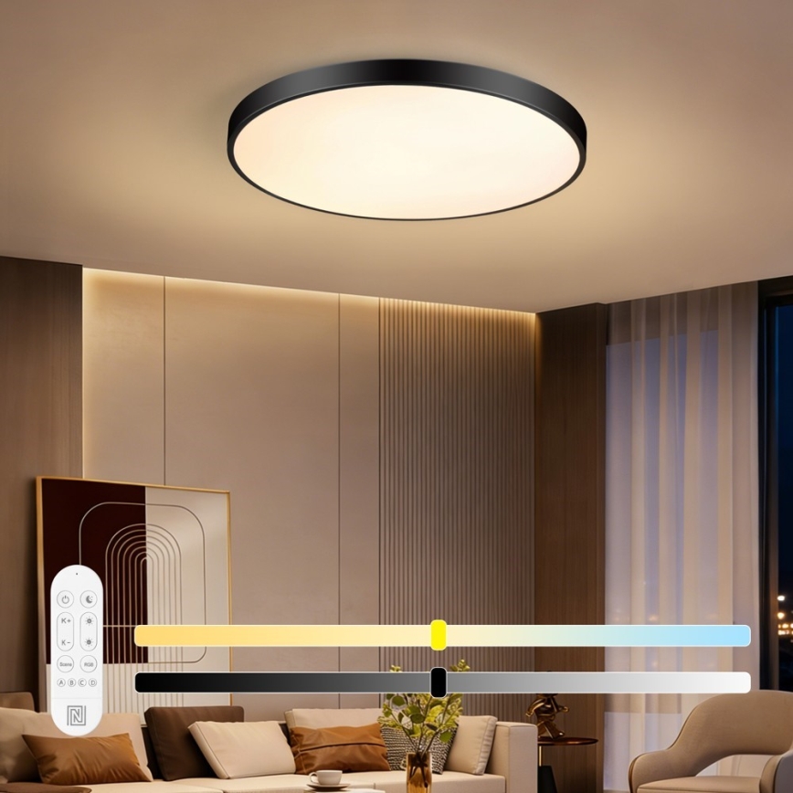 Immax NEO 07313L - Dimeriuojamas LED lubų šviestuvas SEMPLICI LED/96W/230V, skersmuo 80 cm, Wi‑Fi Tuya, juodas + su nuotoliniu pulteliu