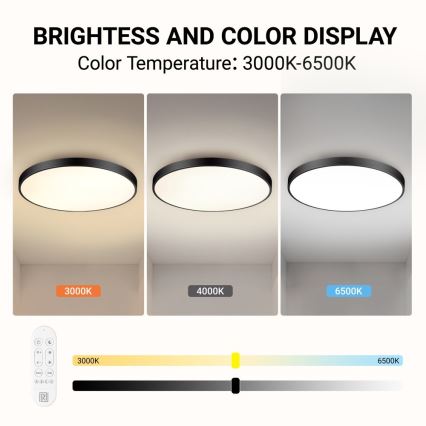 Immax NEO 07313L - Dimeriuojamas LED lubų šviestuvas SEMPLICI LED/96W/230V, skersmuo 80 cm, Wi‑Fi Tuya, juodas + su nuotoliniu pulteliu