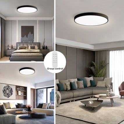 Immax NEO 07313L - Dimeriuojamas LED lubų šviestuvas SEMPLICI LED/96W/230V, skersmuo 80 cm, Wi‑Fi Tuya, juodas + su nuotoliniu pulteliu
