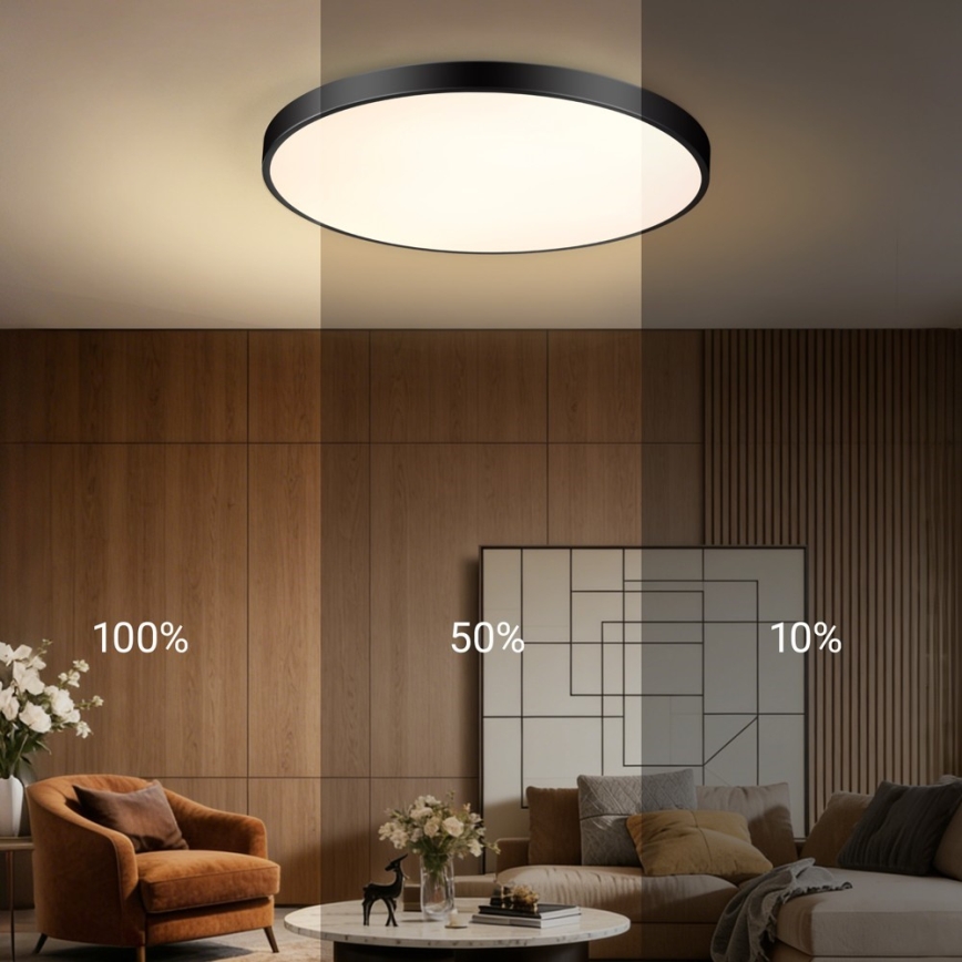 Immax NEO 07313L - Dimeriuojamas LED lubų šviestuvas SEMPLICI LED/96W/230V, skersmuo 80 cm, Wi‑Fi Tuya, juodas + su nuotoliniu pulteliu
