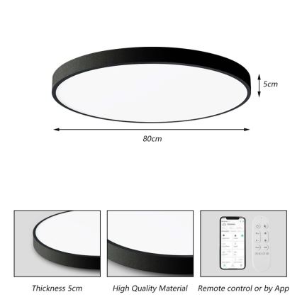 Immax NEO 07313L - Dimeriuojamas LED lubų šviestuvas SEMPLICI LED/96W/230V, skersmuo 80 cm, Wi‑Fi Tuya, juodas + su nuotoliniu pulteliu