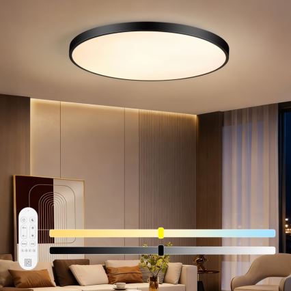 Immax NEO 07314L - LED reguliuojamas lubinis šviestuvas SEMPLICI LED/128W/230V skersmuo 100 cm Wi-Fi Tuya juodas + nuotolinis valdymas