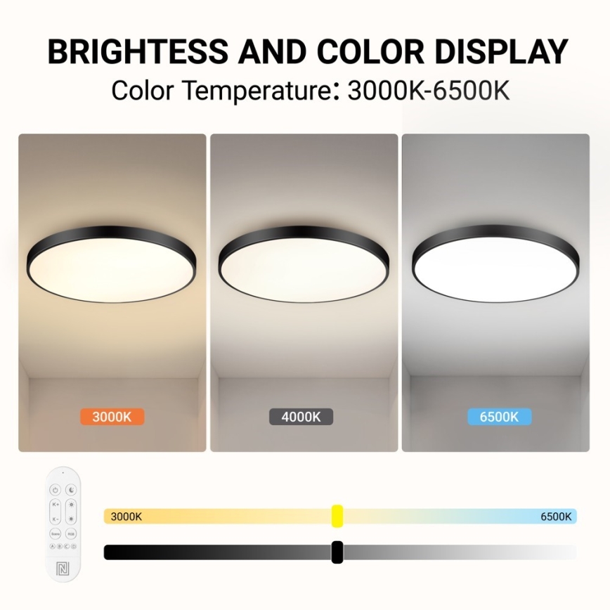 Immax NEO 07314L - LED reguliuojamas lubinis šviestuvas SEMPLICI LED/128W/230V skersmuo 100 cm Wi-Fi Tuya juodas + nuotolinis valdymas