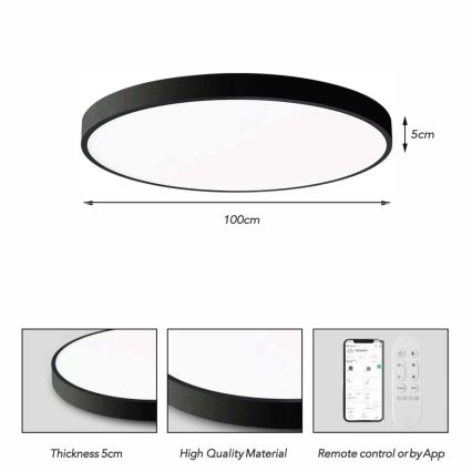 Immax NEO 07314L - LED reguliuojamas lubinis šviestuvas SEMPLICI LED/128W/230V skersmuo 100 cm Wi-Fi Tuya juodas + nuotolinis valdymas