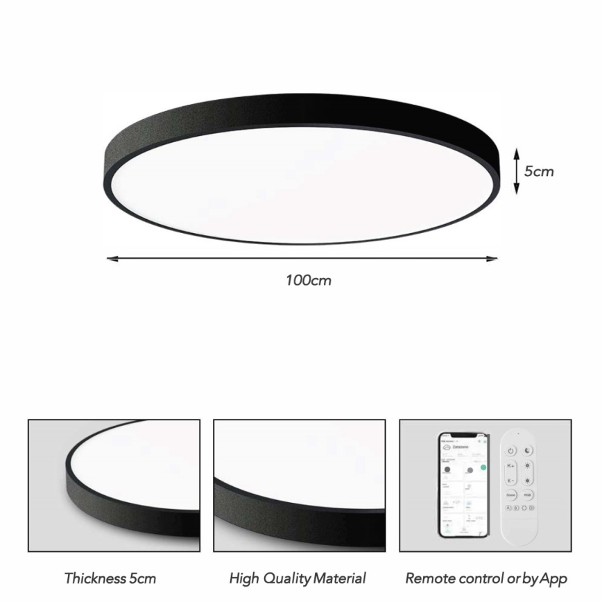 Immax NEO 07314L - LED reguliuojamas lubinis šviestuvas SEMPLICI LED/128W/230V skersmuo 100 cm Wi-Fi Tuya juodas + nuotolinis valdymas