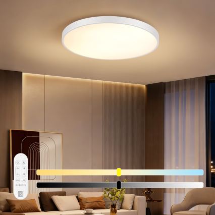 Immax NEO 07315L - dimeriuojamas LED lubinis šviestuvas SEMPLICI LED/96W/230V Ø 80 cm Wi-Fi Tuya, baltas + nuotolinis valdymas