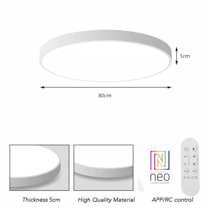 Immax NEO 07315L - dimeriuojamas LED lubinis šviestuvas SEMPLICI LED/96W/230V Ø 80 cm Wi-Fi Tuya, baltas + nuotolinis valdymas