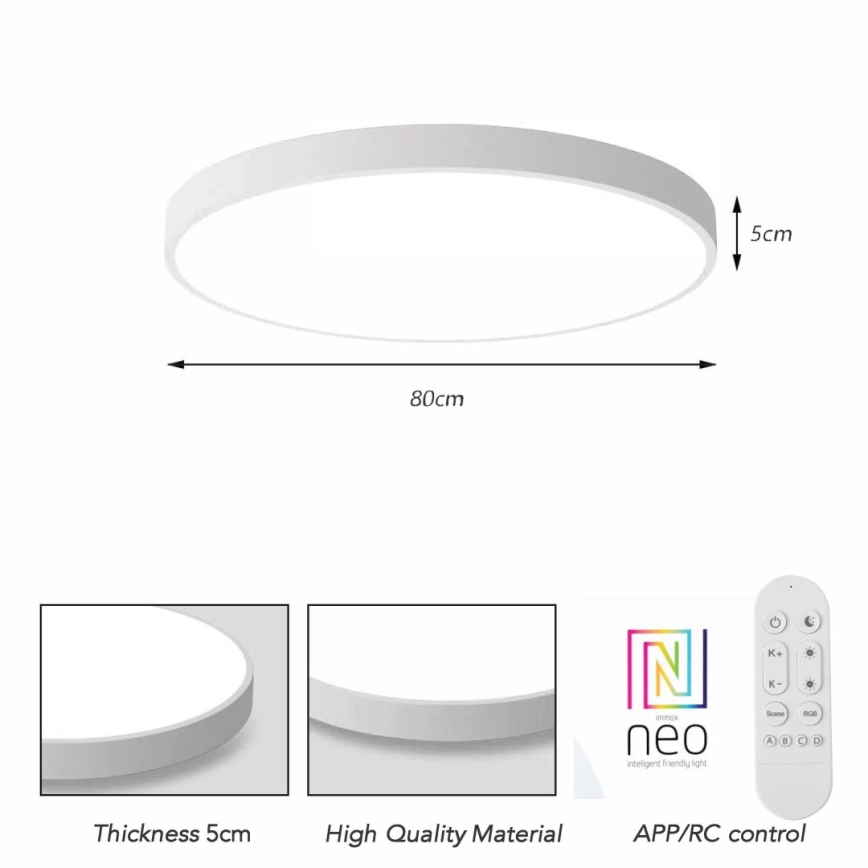 Immax NEO 07315L - dimeriuojamas LED lubinis šviestuvas SEMPLICI LED/96W/230V Ø 80 cm Wi-Fi Tuya, baltas + nuotolinis valdymas