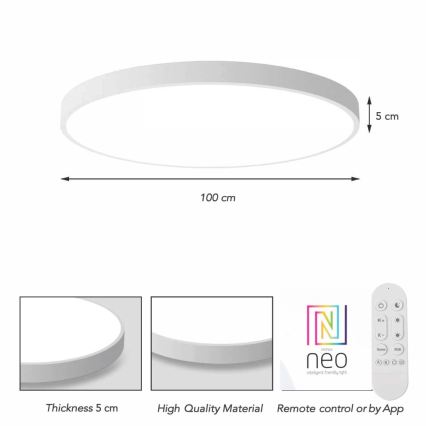 Immax NEO 07316L - reguliuojamas LED lubinis šviestuvas SEMPLICI LED/128W/230V Ø 100 cm Wi-Fi Tuya balta + nuotolinio valdymo pultelis