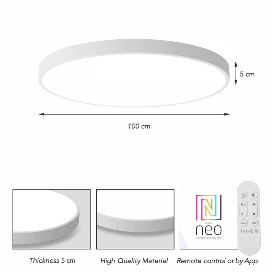 Immax NEO 07316L - reguliuojamas LED lubinis šviestuvas SEMPLICI LED/128W/230V Ø 100 cm Wi-Fi Tuya balta + nuotolinio valdymo pultelis