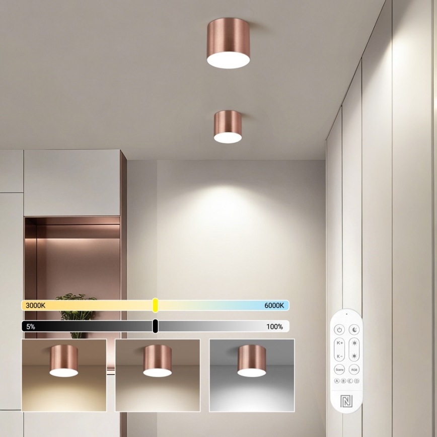 Immax NEO 07319L - RONDATE: reguliuojamas LED lubinis šviestuvas, 18 W, 230 V, skersmuo 11,5 cm, Wi‑Fi (Tuya), rožinio aukso