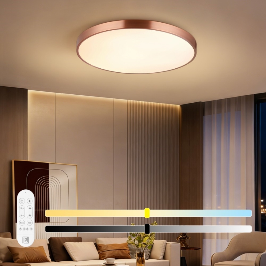 Immax NEO 07323L - LED reguliuojamas lubinis šviestuvas SEMPLICI LED/96W/230V skersmuo 80 cm Wi‑Fi Tuya rožinio aukso + nuotolinis pultas
